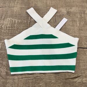 House of Harlow 1960 Green White Striped Knit Halter Crop Top – Size M NWT